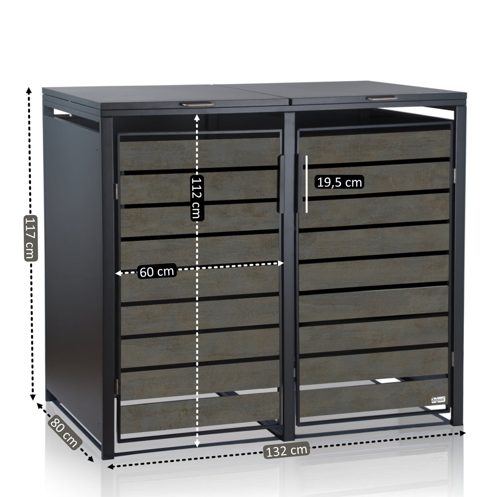 Bin storage unit, set of 2, anthracite RAL 7016, door with wood look