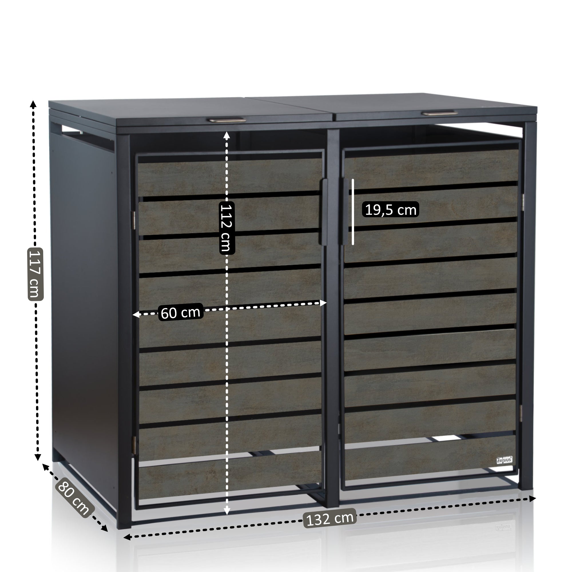 Bin storage unit, set of 2, anthracite RAL 7016, door with wood look