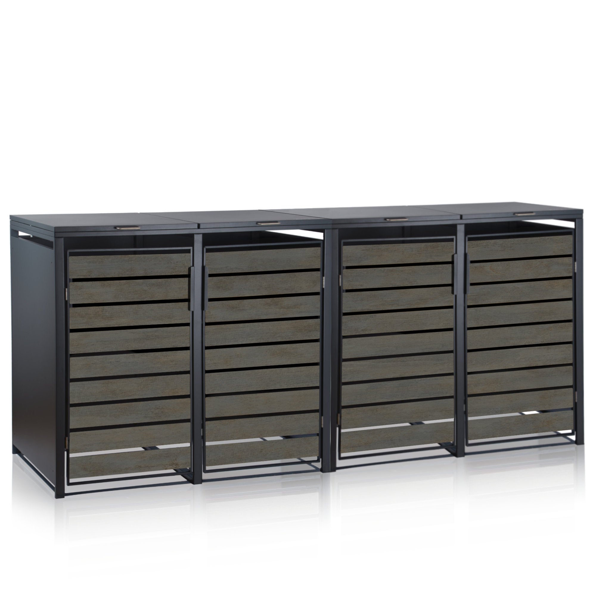 Bin storage unit, set of 4, anthracite RAL 7016, door in wood look