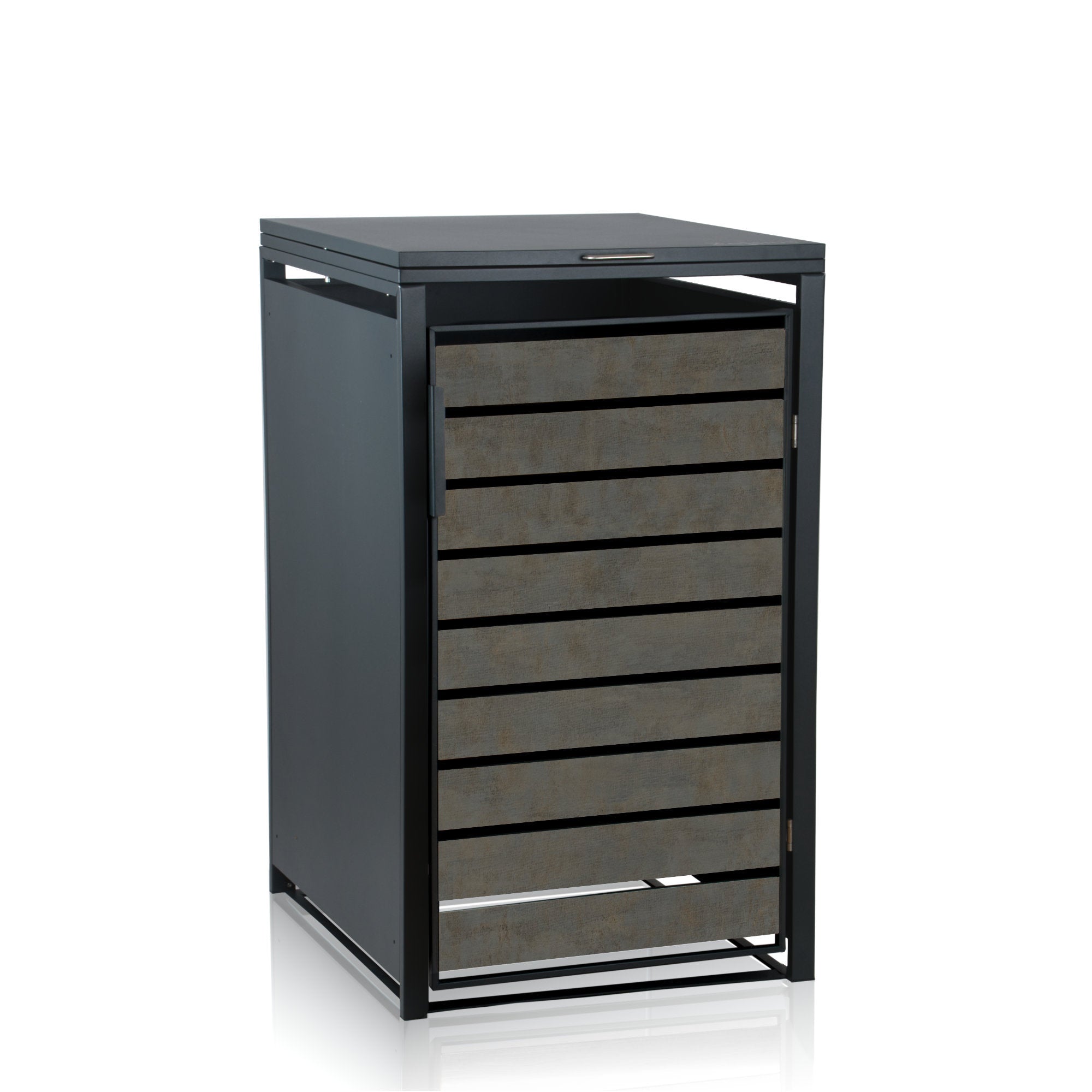 Bin storage box, anthracite RAL 7016, door in wood look