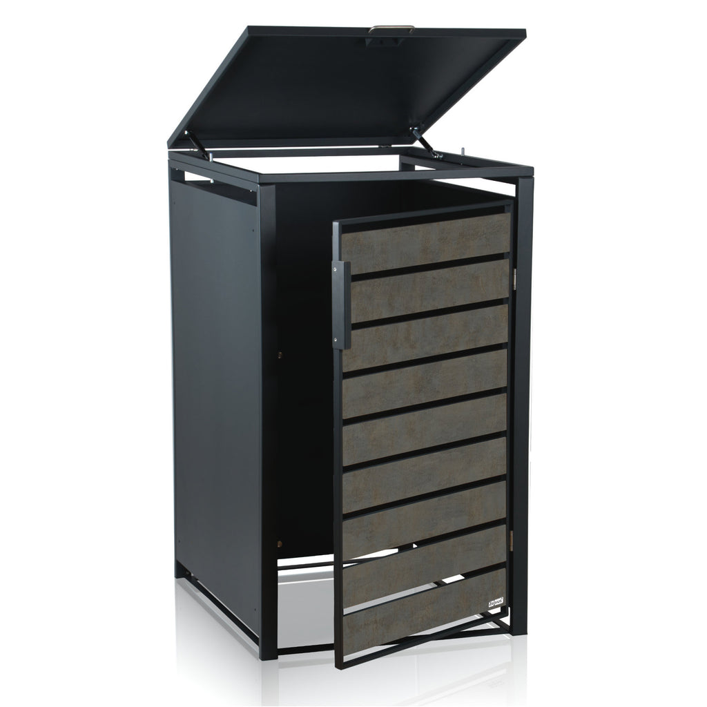 Bin storage box, anthracite RAL 7016, door in wood look