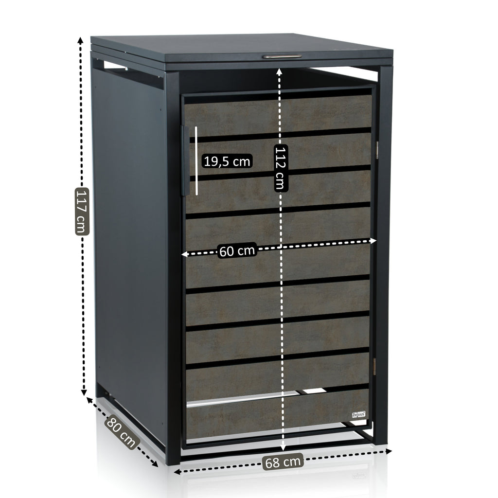 Bin storage box, anthracite RAL 7016, door in wood look