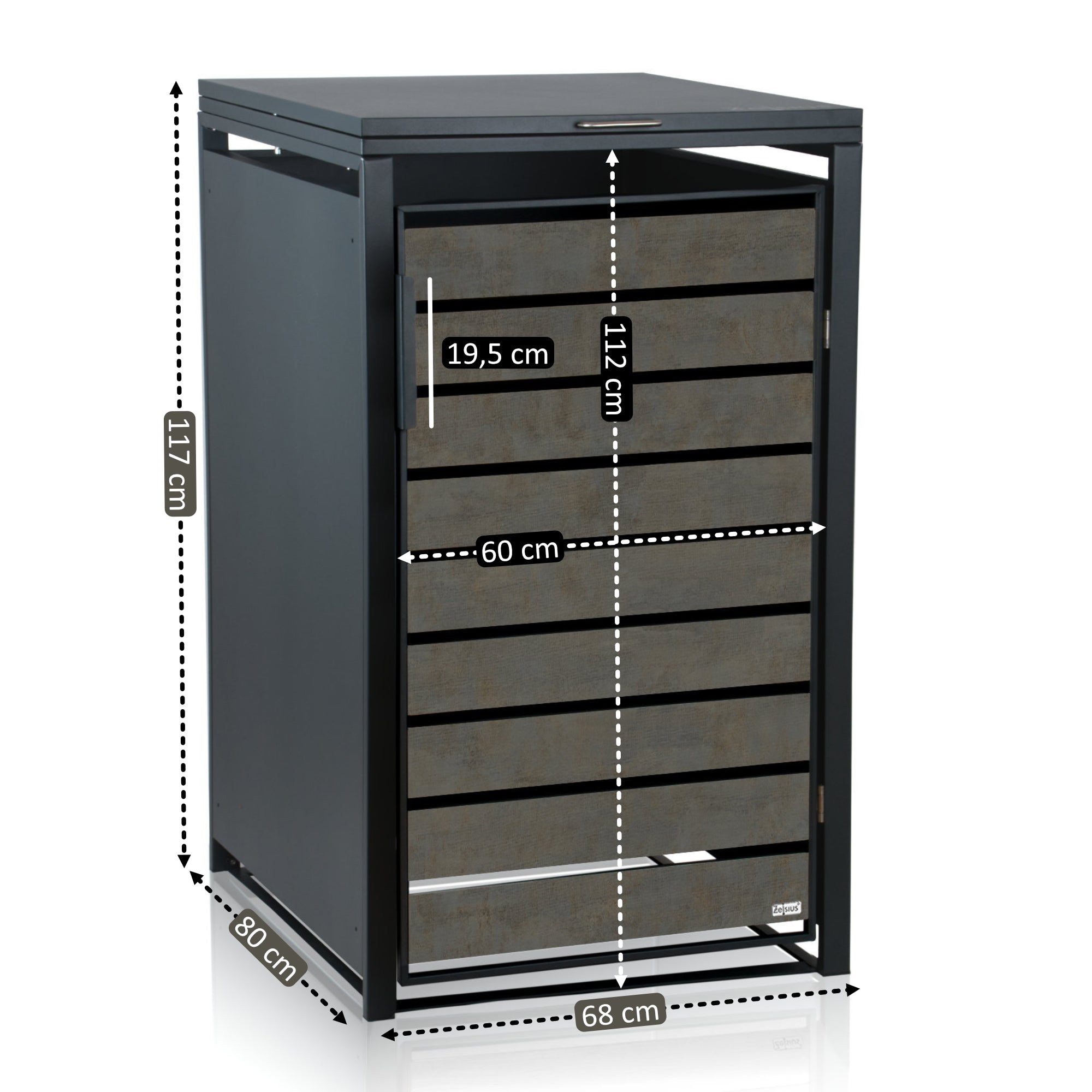 Bin storage box, anthracite RAL 7016, door in wood look