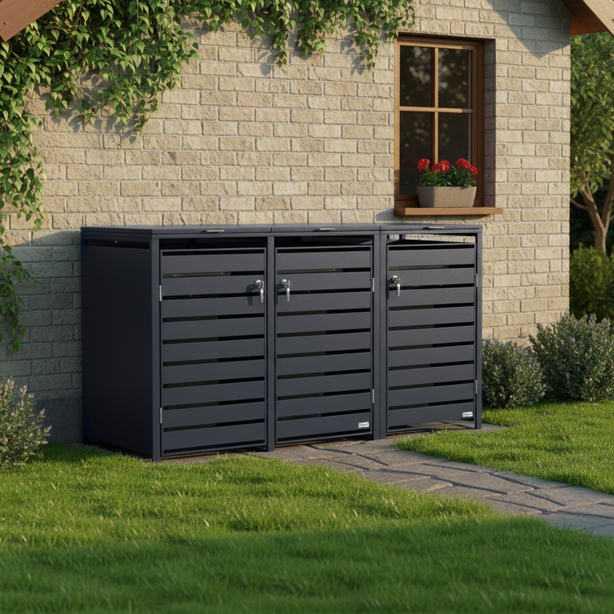 Boîte de rangement pour poubelles, lot de 3, anthracite RAL 7016