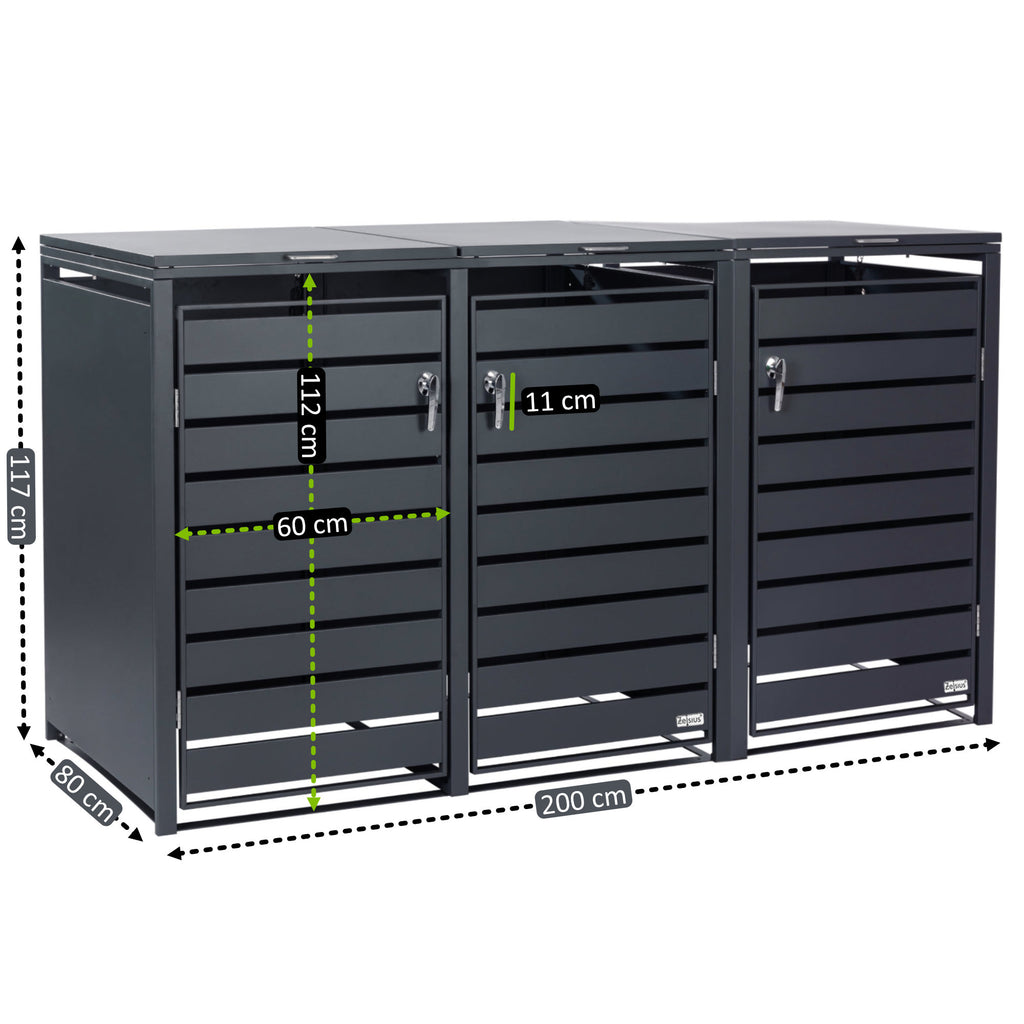 Boîte de rangement pour poubelles, lot de 3, anthracite RAL 7016