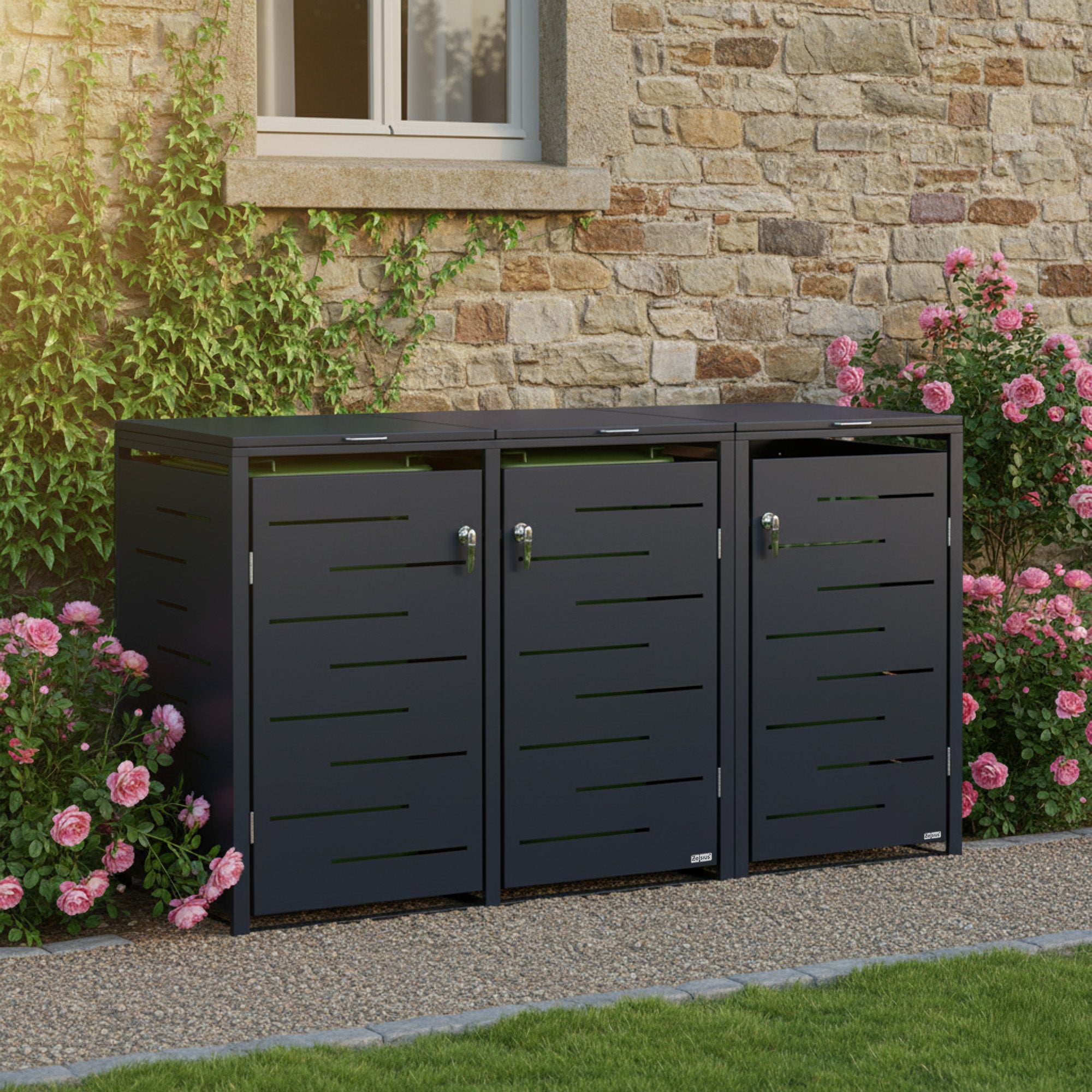 Mülltonnenbox, 3er Set, Anthrazit RAL 7016