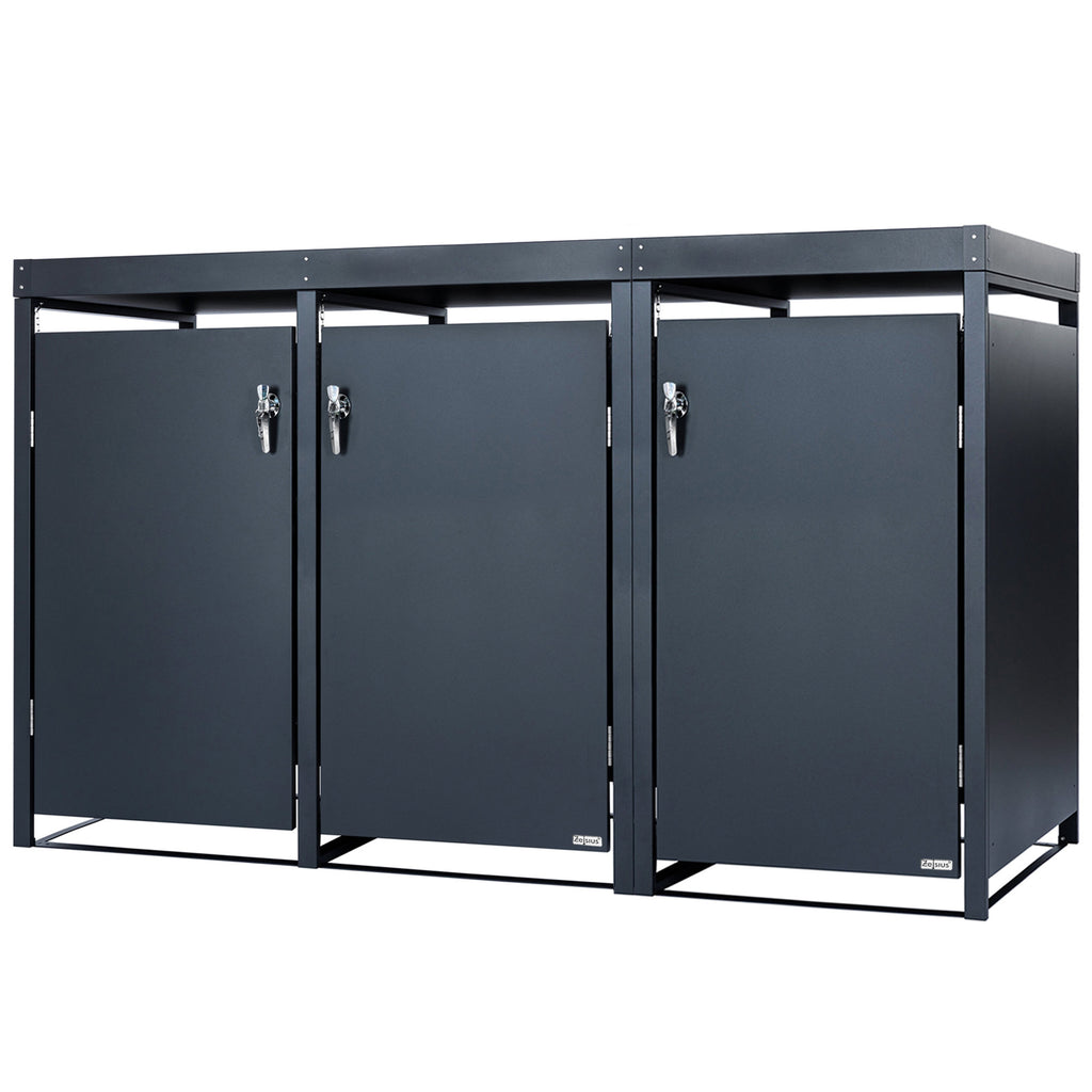Bin storage unit, set of 3, anthracite RAL 7016, including green roof