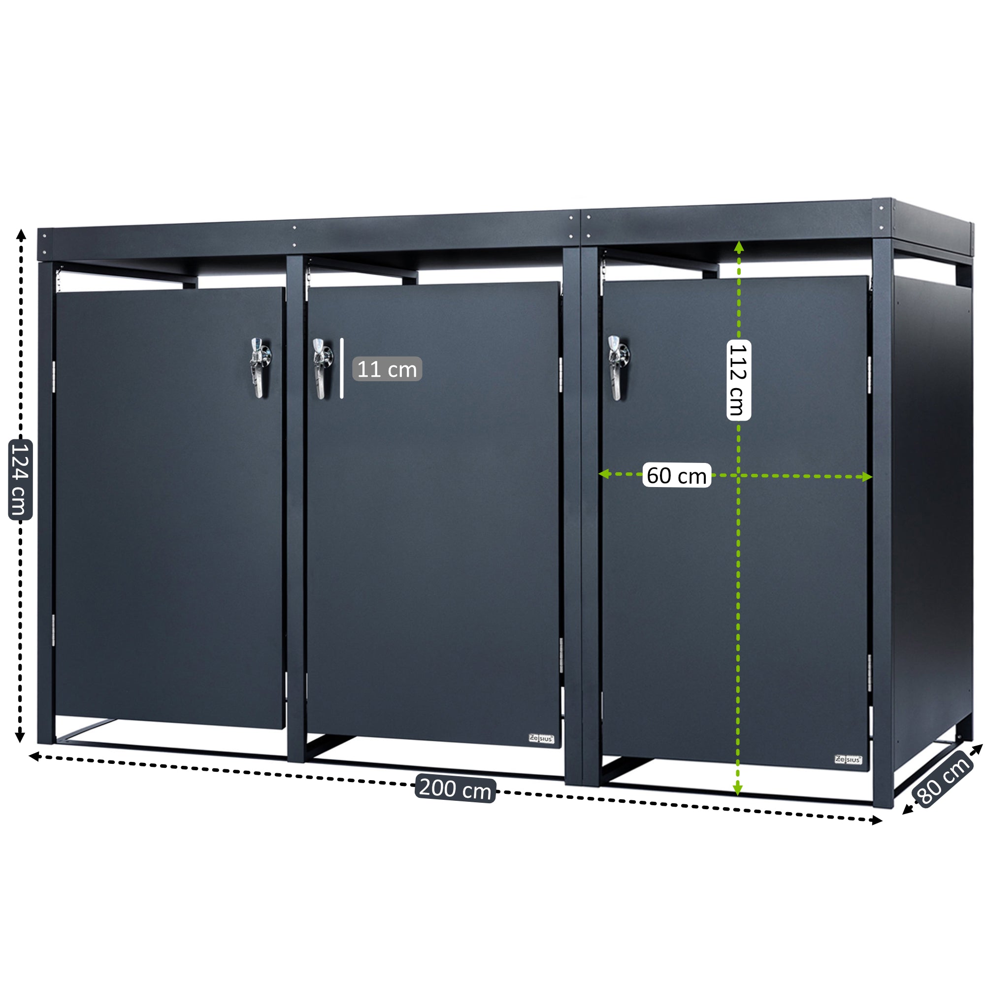 Bin storage unit, set of 3, anthracite RAL 7016, including green roof