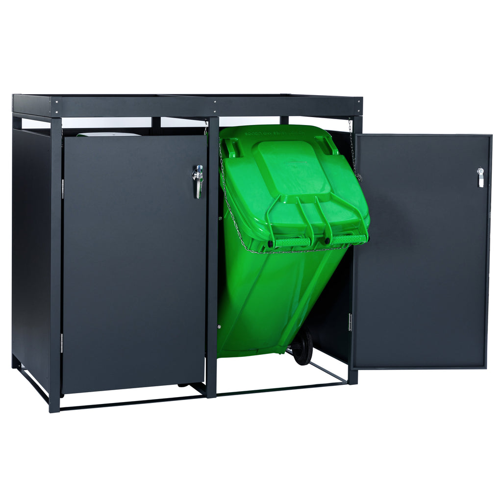 Bin storage box, set of 2, anthracite RAL 7016, including green roof