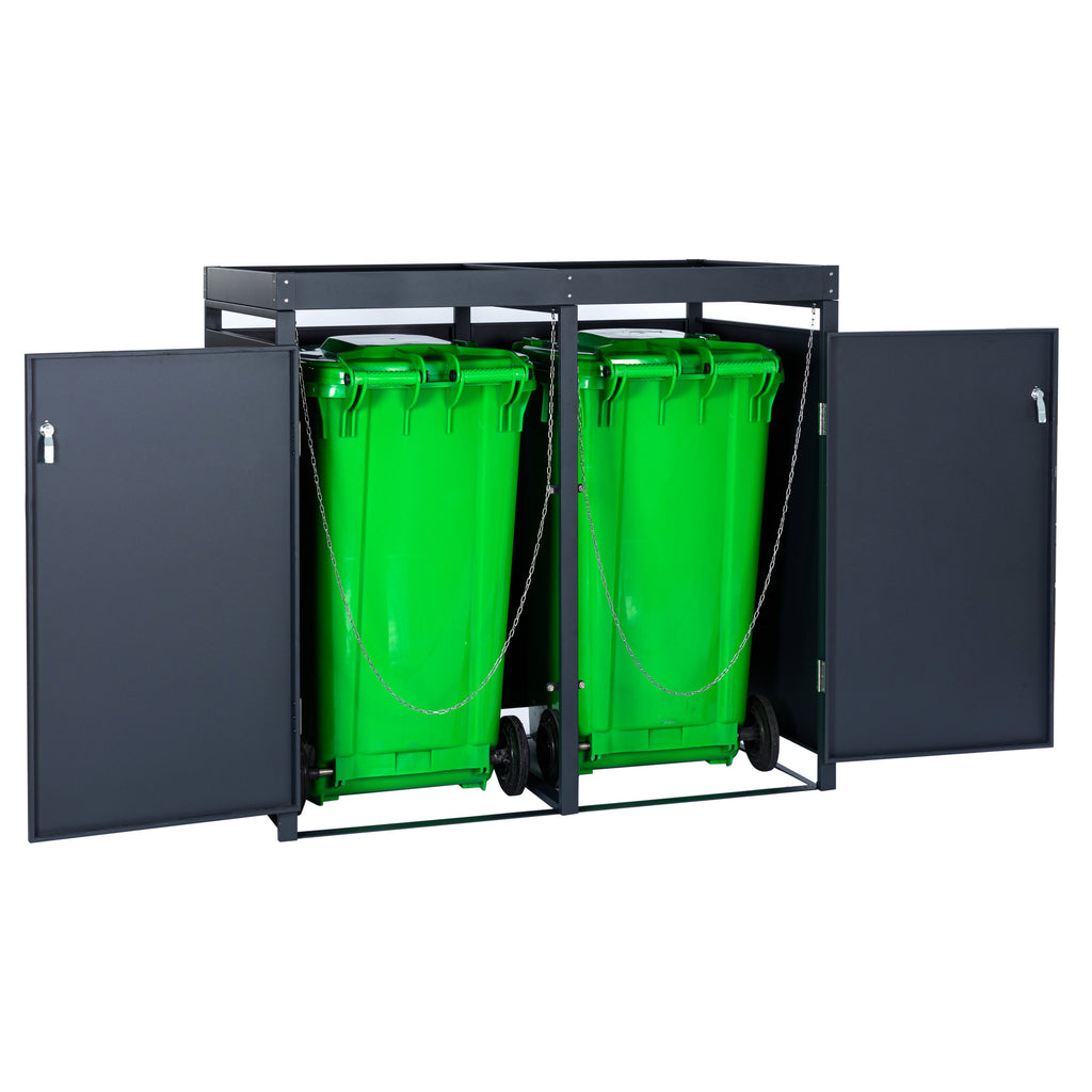 Mülltonnenbox, 4er Set, Anthrazit RAL 7016, inkl. Pflanzdach