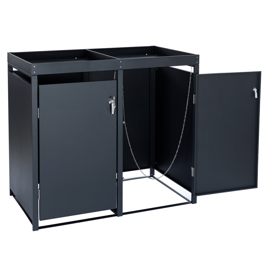Bin storage box, set of 2, anthracite RAL 7016, including green roof