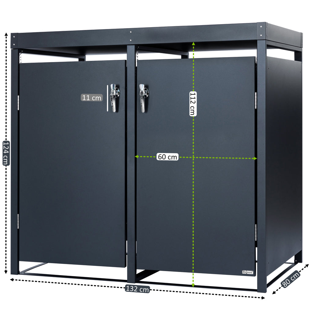 Bin storage box, set of 2, anthracite RAL 7016, including green roof