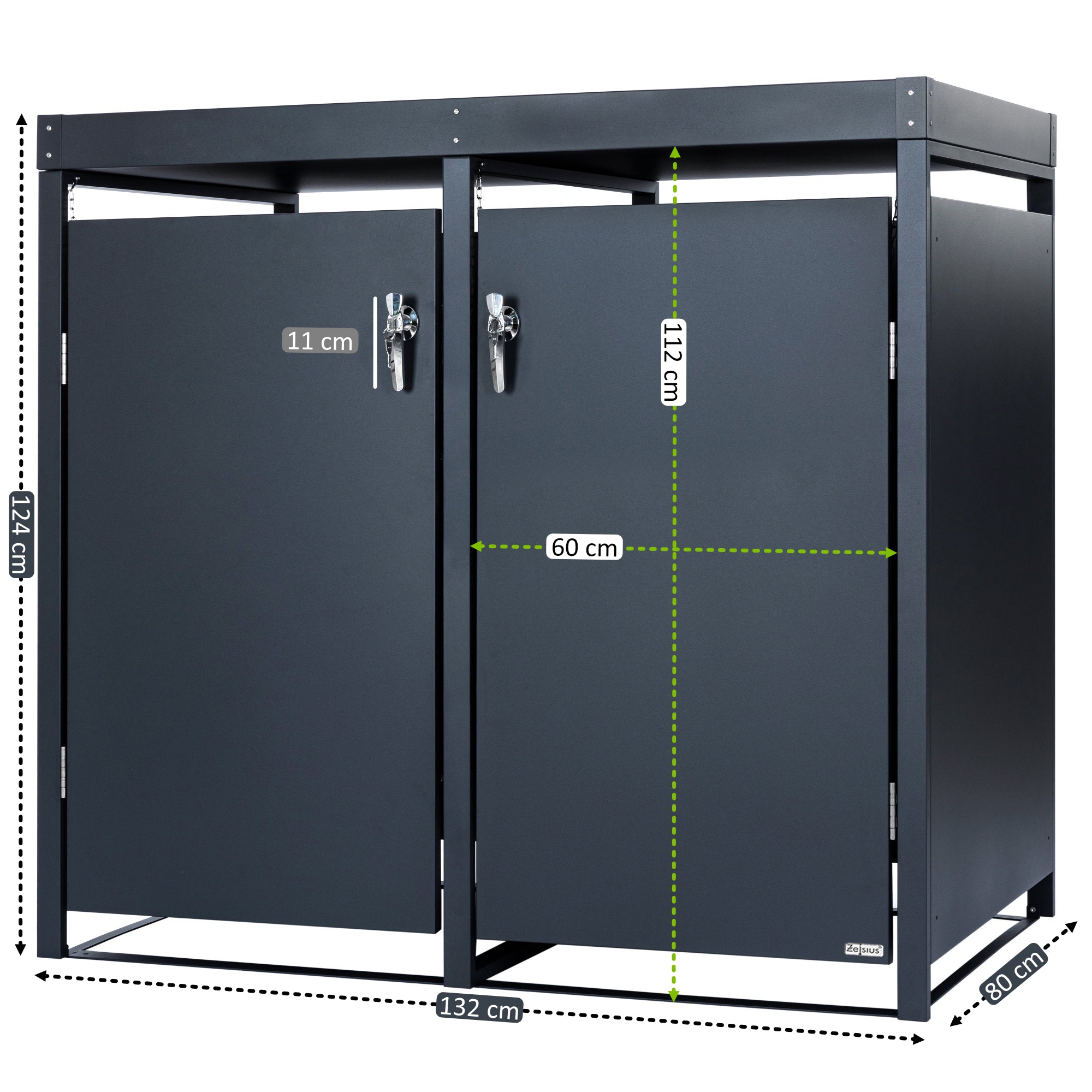 Bin storage box, set of 2, anthracite RAL 7016, including green roof