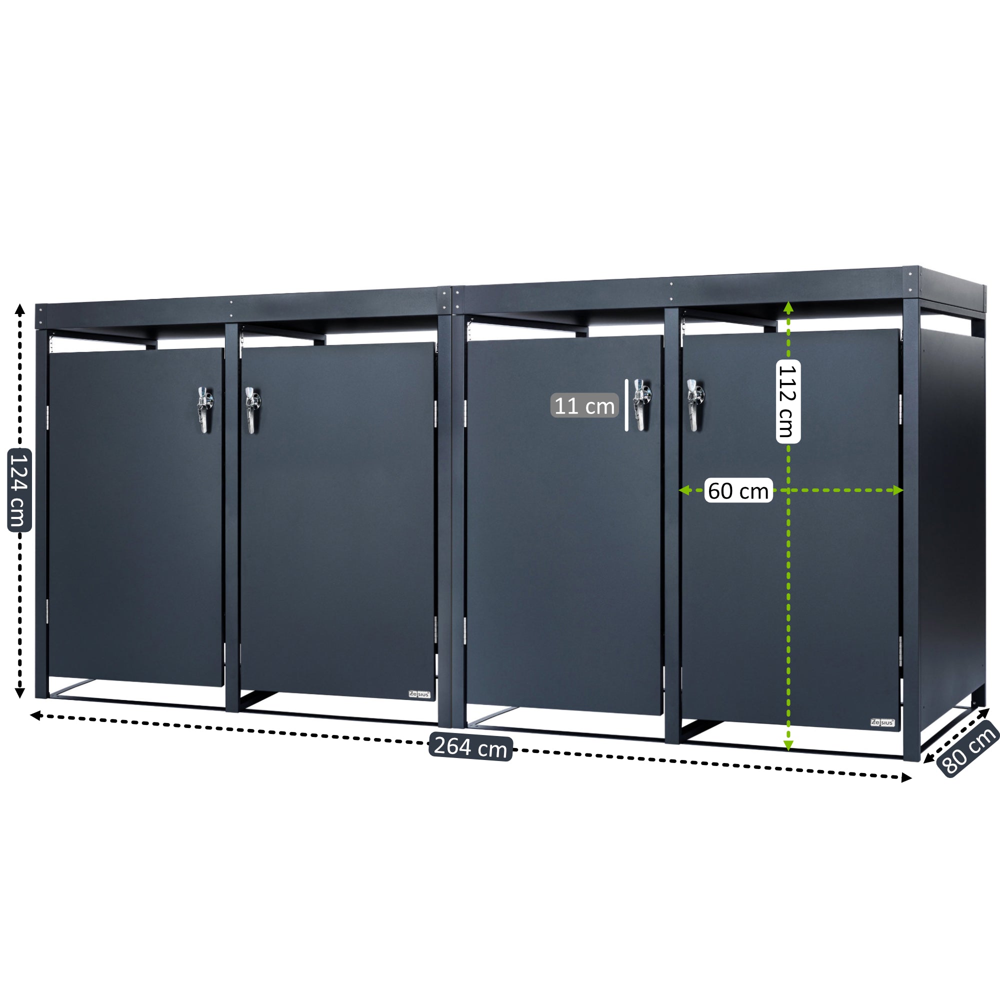 Bin storage unit, set of 4, anthracite RAL 7016, including green roof