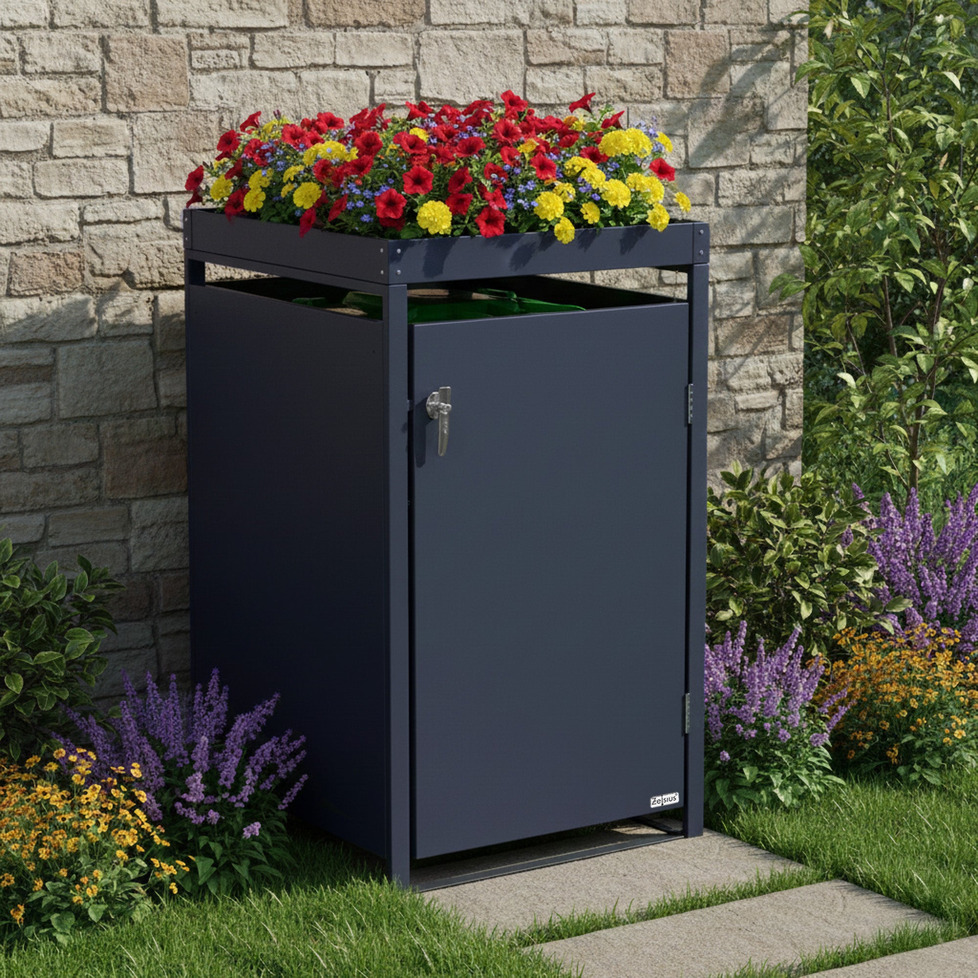 Bin storage box, anthracite RAL 7016, including green roof