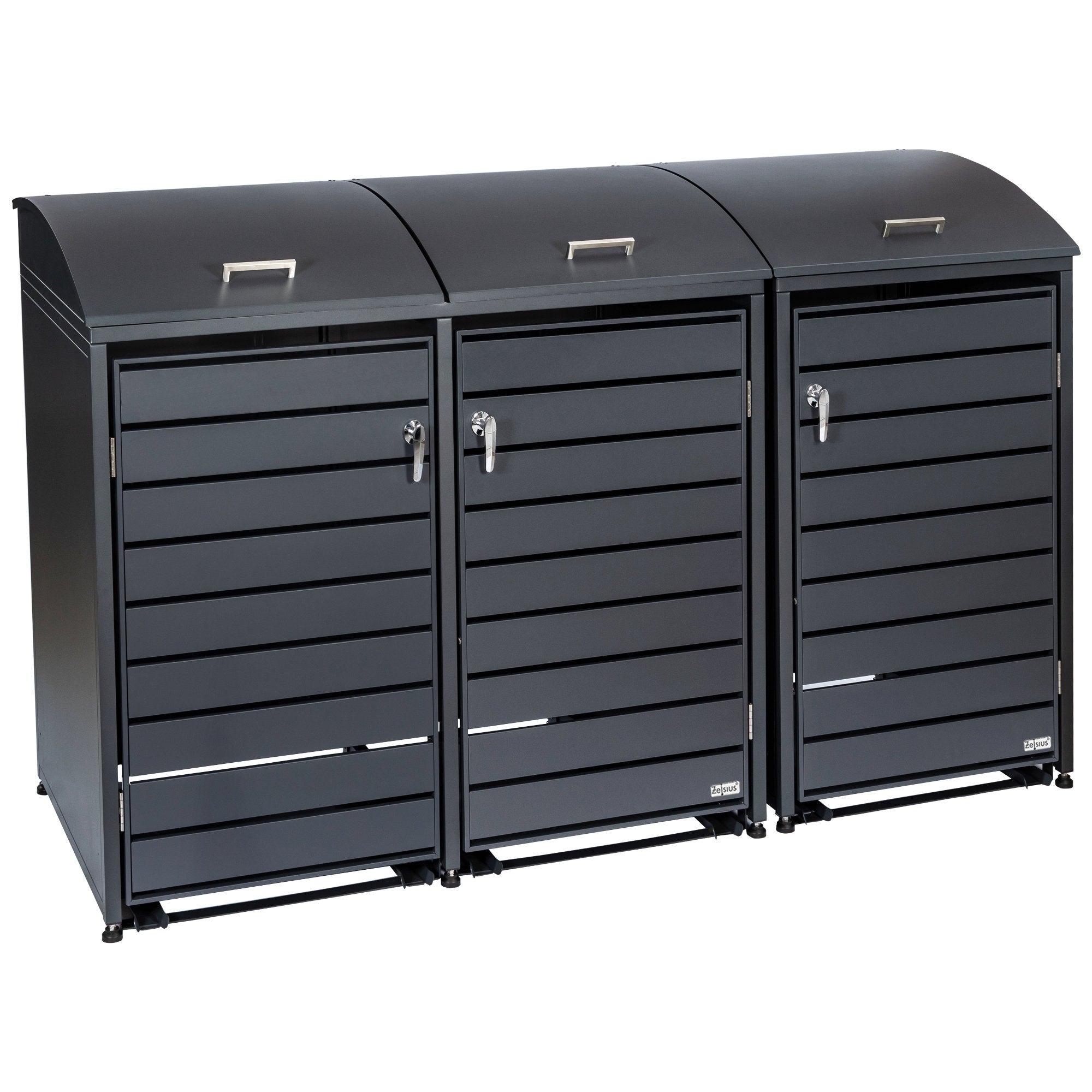 Bin storage box, set of 3, anthracite RAL 7016, including rounded lid