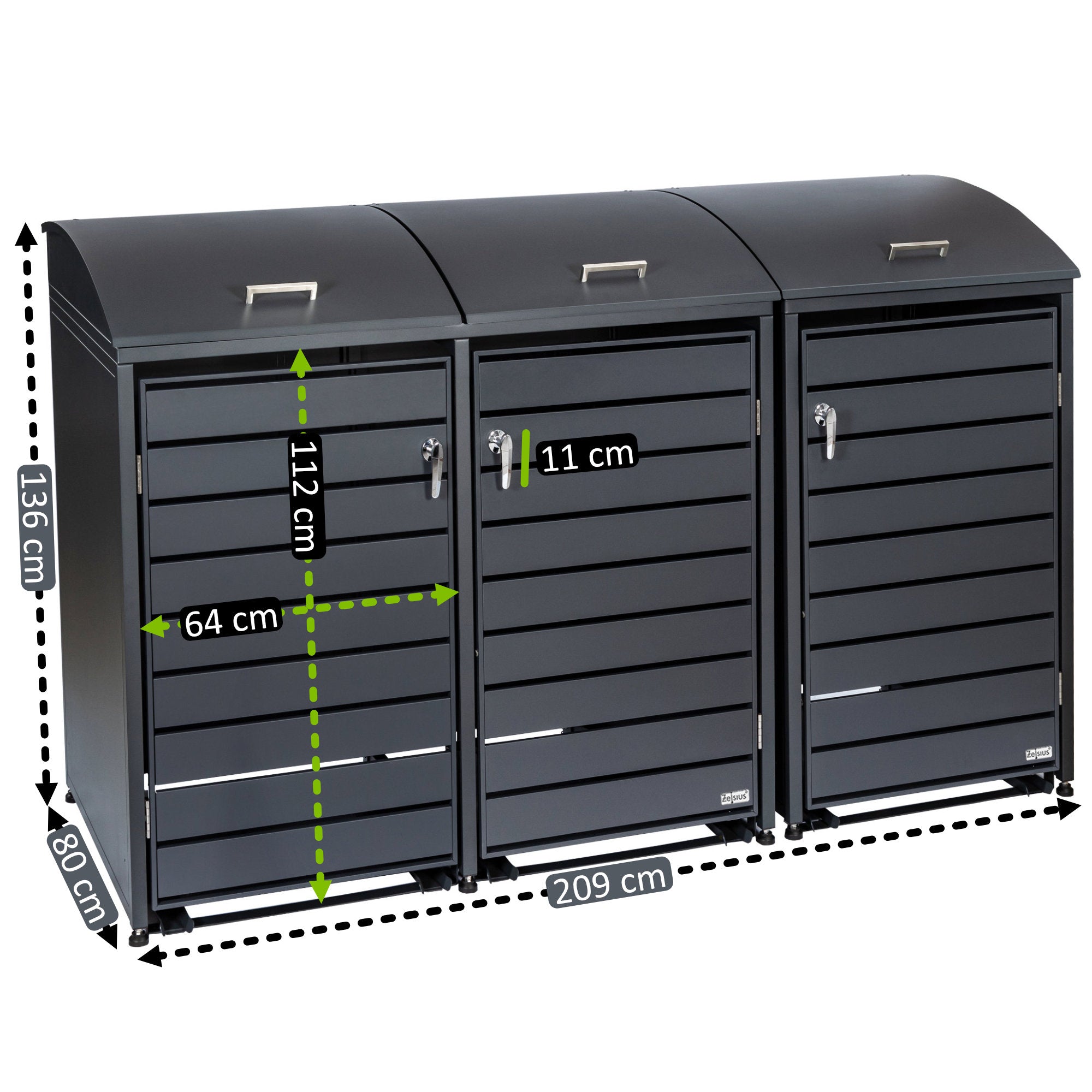 Bin storage box, set of 3, anthracite RAL 7016, including rounded lid