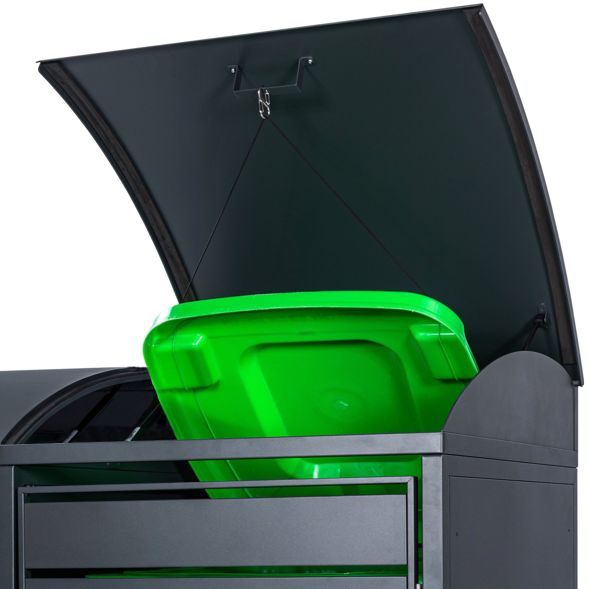 Bin storage box, set of 2, anthracite RAL 7016, including rounded lid