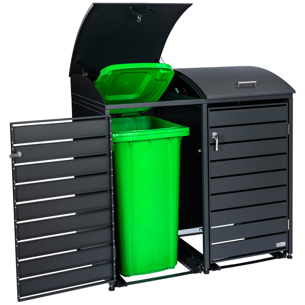 Boîte de rangement pour poubelles, lot de 4, anthracite RAL 7016, avec couvercle arrondi