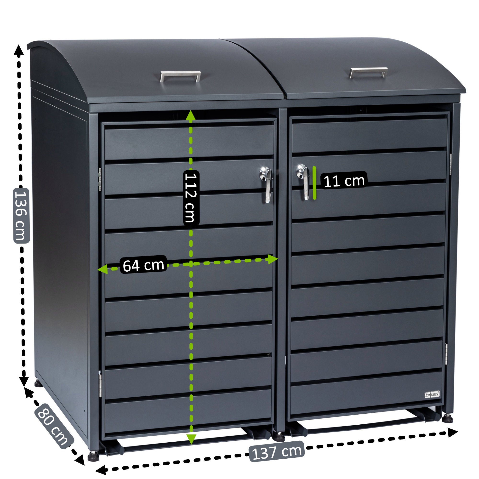 Bin storage box, set of 2, anthracite RAL 7016, including rounded lid