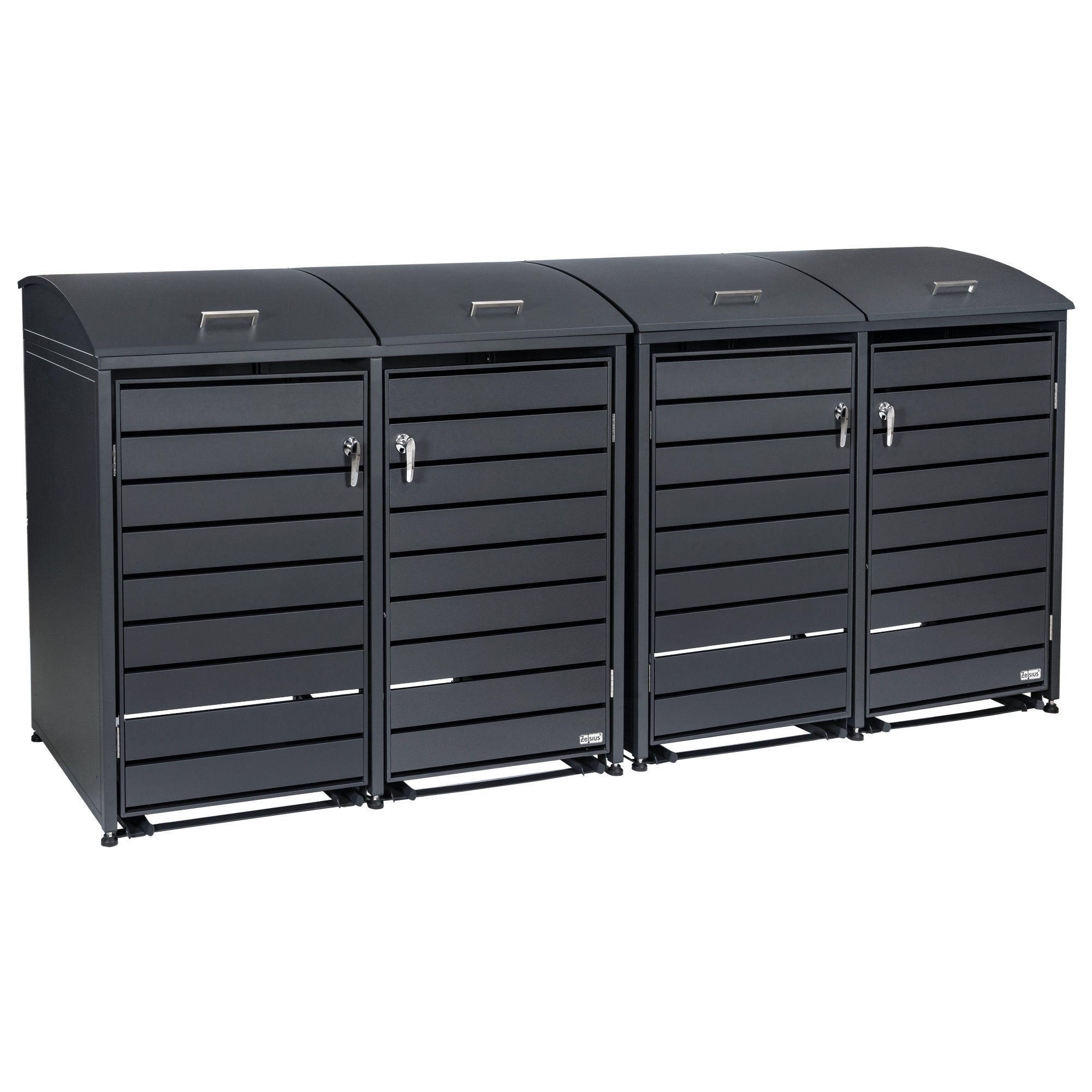 Bin storage box, set of 4, anthracite RAL 7016, including rounded lid