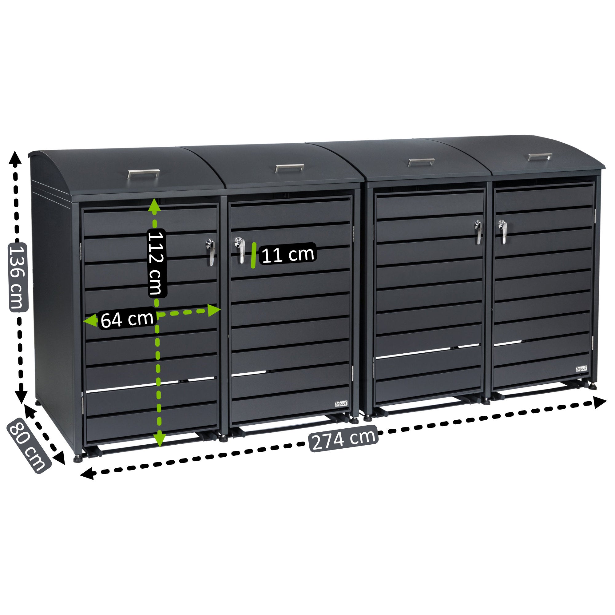 Bin storage box, set of 4, anthracite RAL 7016, including rounded lid