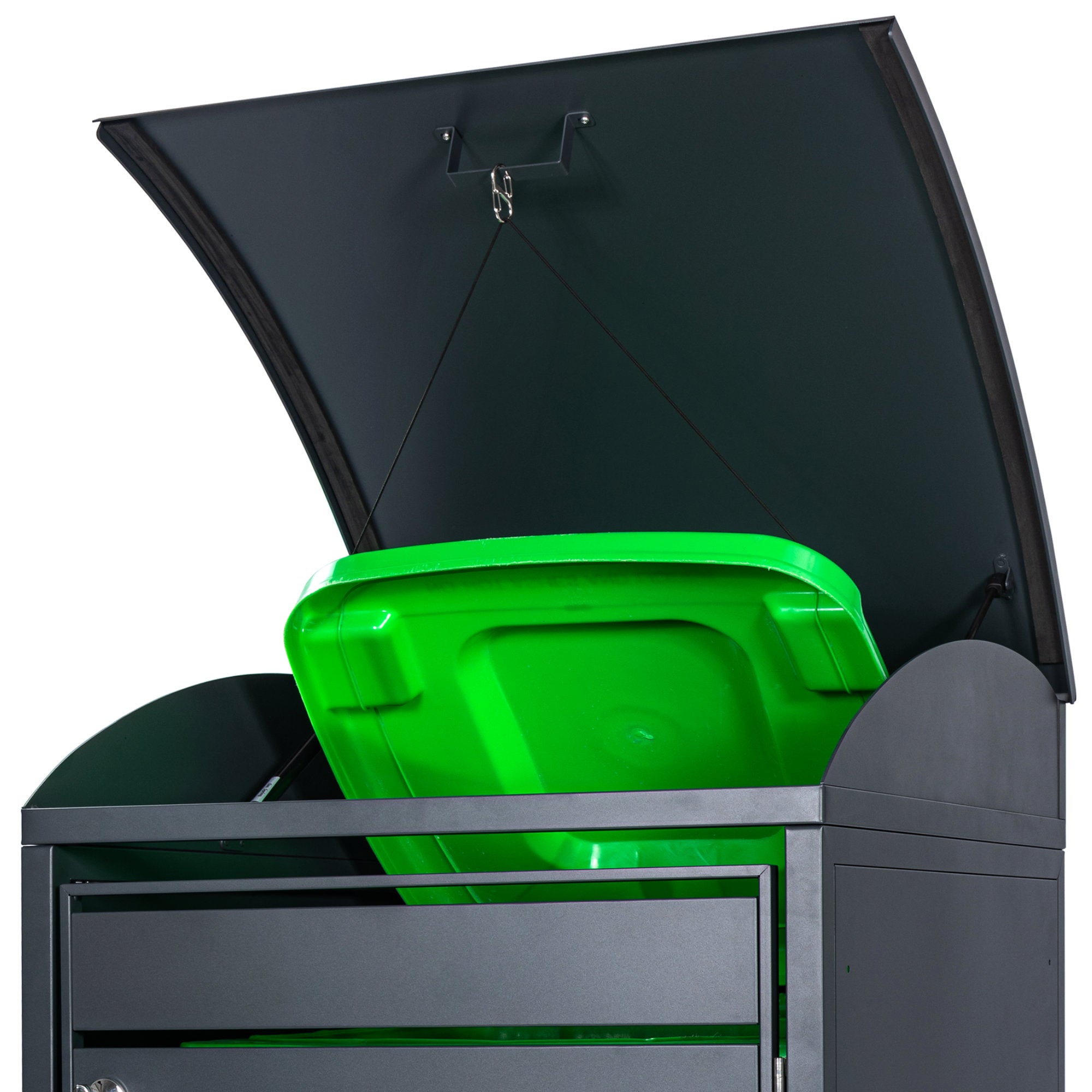 Bin storage box, anthracite RAL 7016, including rounded lid