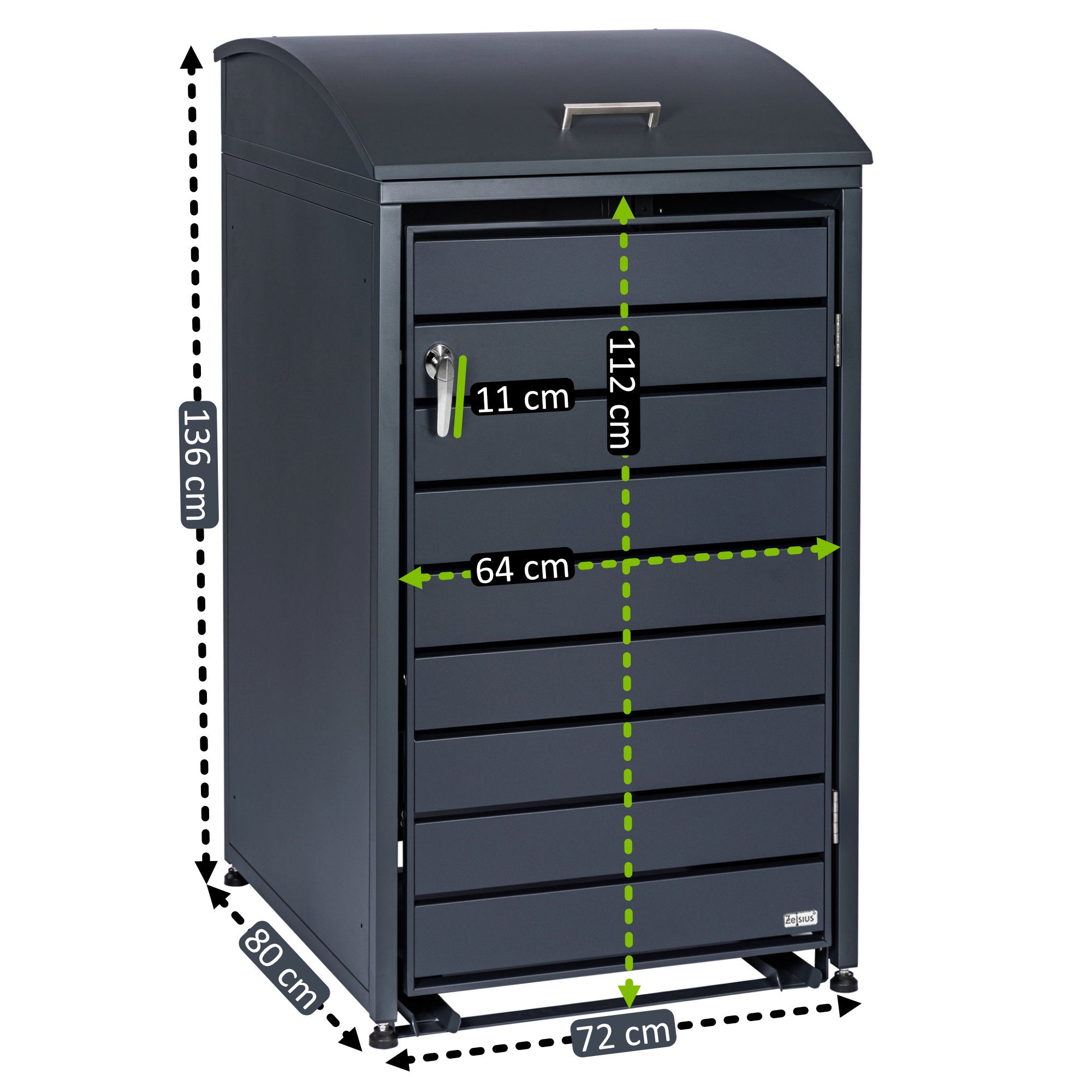 Bin storage box, anthracite RAL 7016, including rounded lid