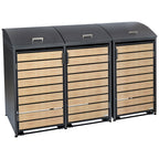 Ensemble de 3 poubelles, anthracite RAL 7016, porte imitation bois, couvercle arrondi inclus