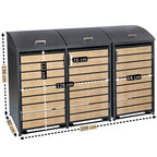 Ensemble de 3 poubelles, anthracite RAL 7016, porte imitation bois, couvercle arrondi inclus