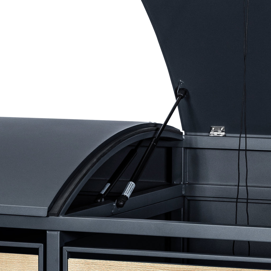 Bin storage unit, set of 4, anthracite RAL 7016, door with wood look, including rounded lid