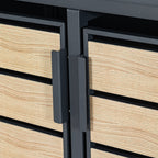 Ensemble de 3 poubelles, anthracite RAL 7016, porte imitation bois, couvercle arrondi inclus