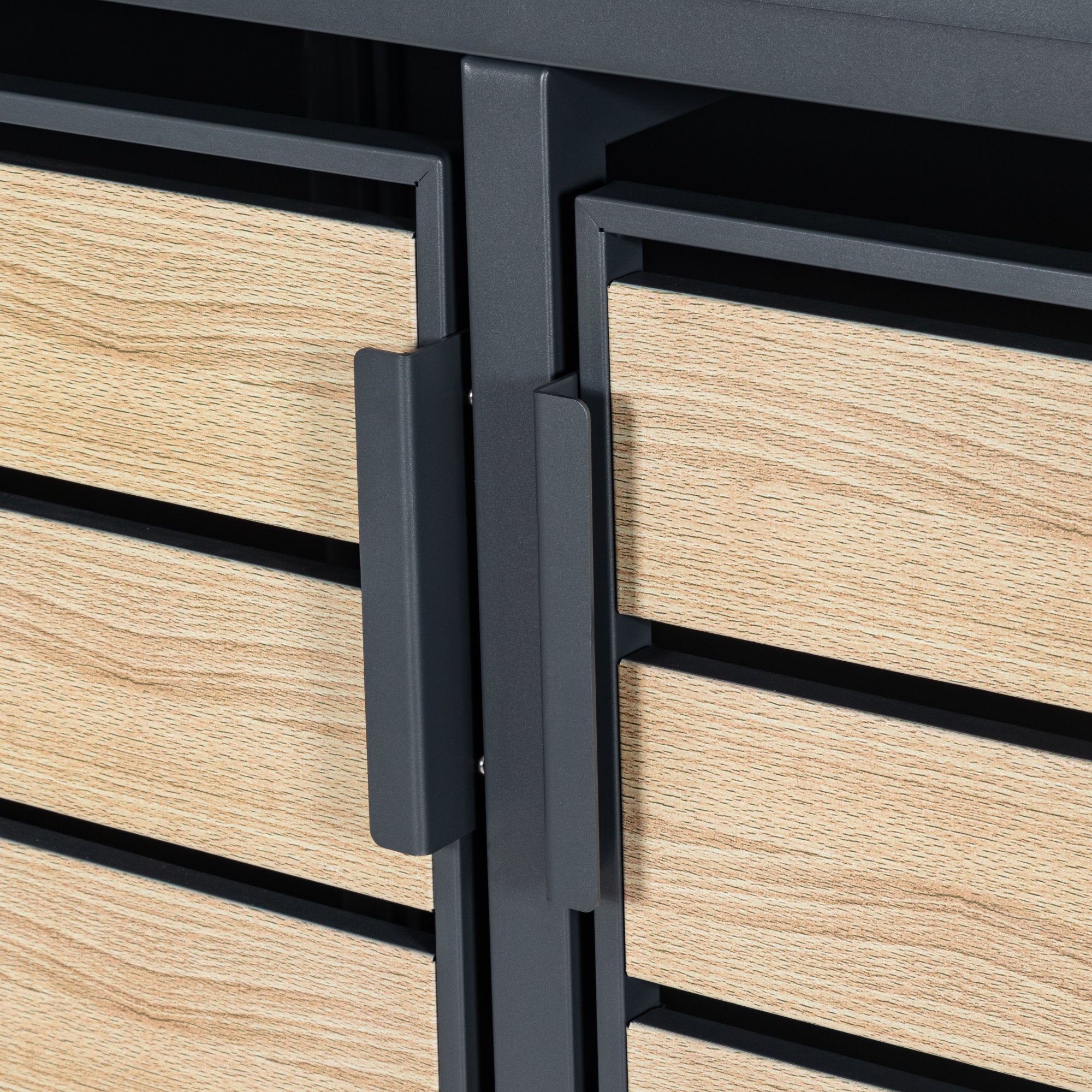 Bin storage unit, set of 3, anthracite RAL 7016, door with wood look, including rounded lid