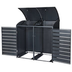 Ensemble de 3 poubelles, anthracite RAL 7016, porte imitation bois, couvercle arrondi inclus