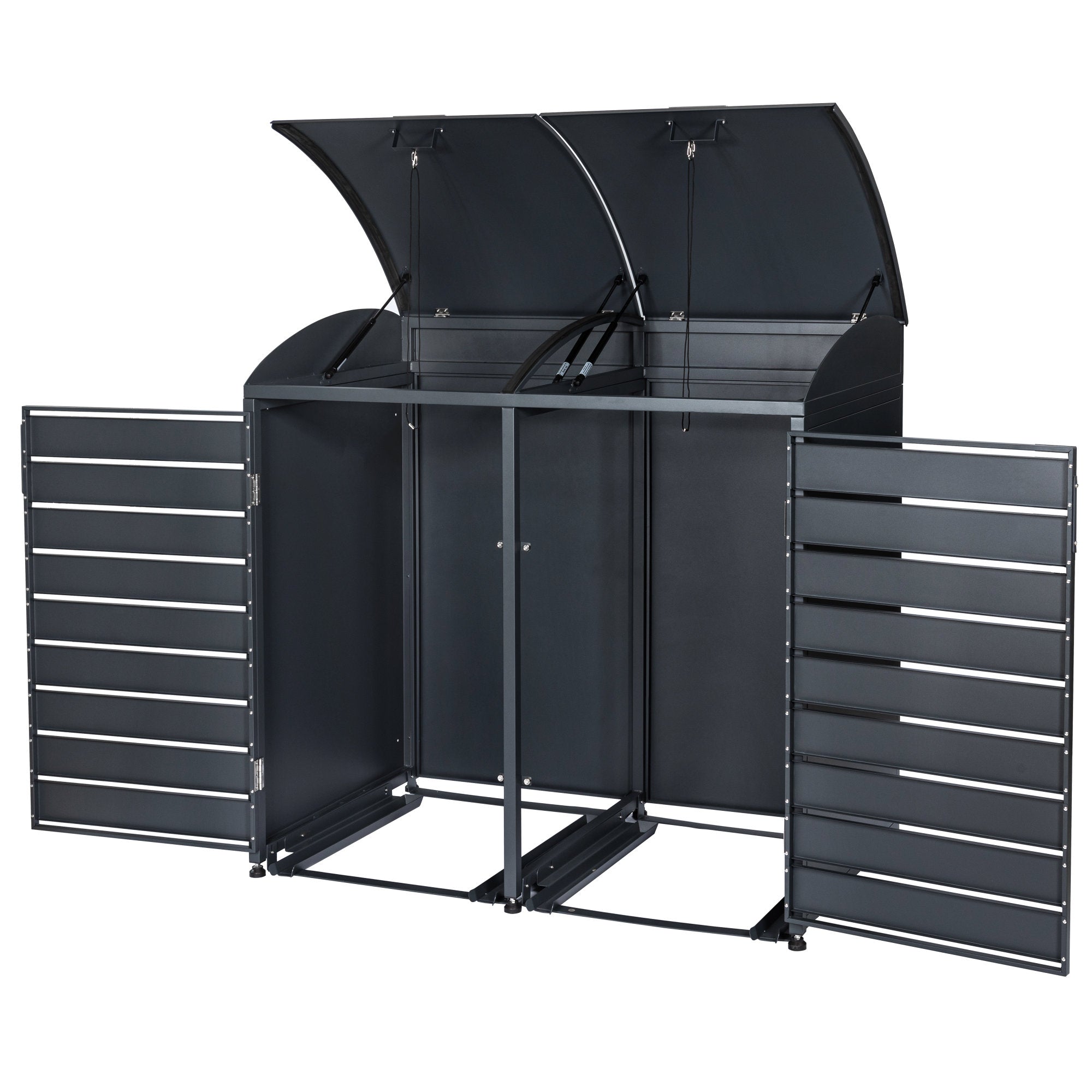Bin storage unit, set of 2, anthracite RAL 7016, door with wood look, including rounded lid