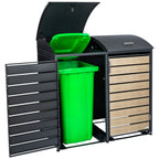 Ensemble de 3 poubelles, anthracite RAL 7016, porte imitation bois, couvercle arrondi inclus