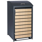 Boîte de rangement pour poubelles, anthracite RAL 7016, porte aspect bois, couvercle arrondi inclus