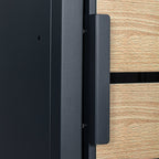 Boîte de rangement pour poubelles, anthracite RAL 7016, porte aspect bois, couvercle arrondi inclus