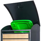 Boîte de rangement pour poubelles, anthracite RAL 7016, porte aspect bois, couvercle arrondi inclus