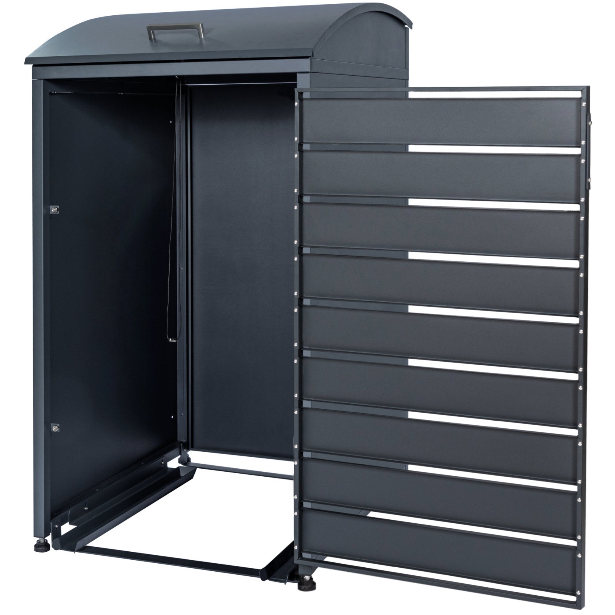 Bin storage box, anthracite RAL 7016, door in wood look, including rounded lid