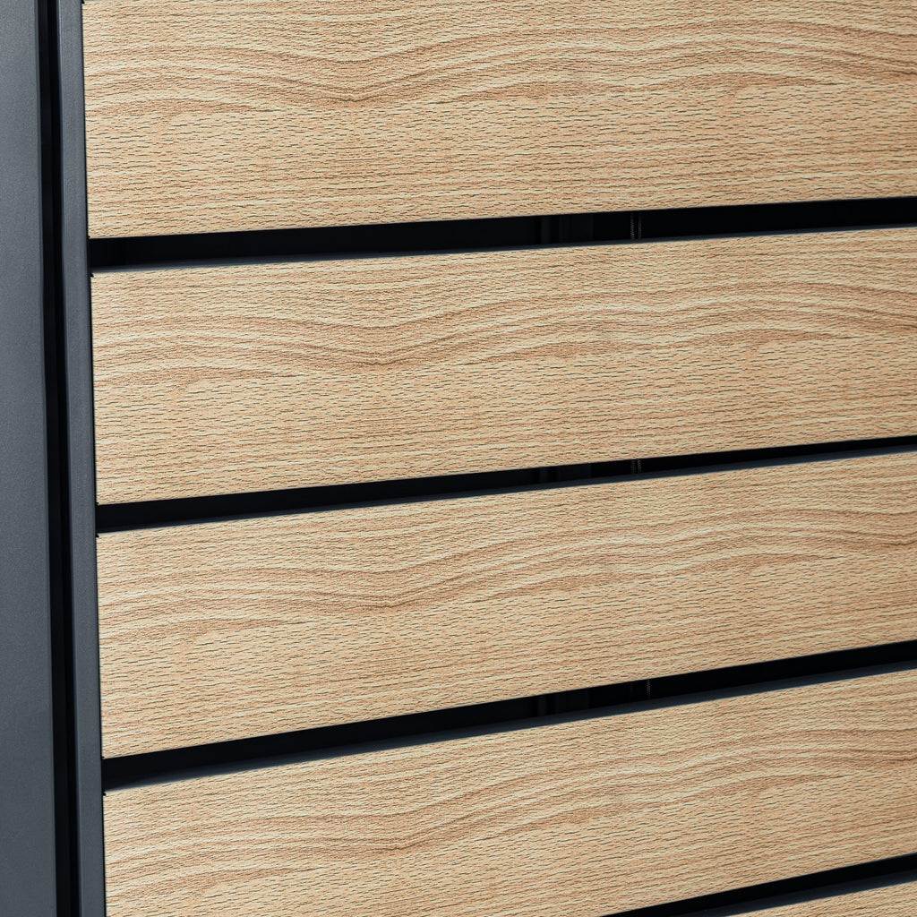 Bin storage box, anthracite RAL 7016, door in wood look, including rounded lid