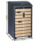 Boîte de rangement pour poubelles, anthracite RAL 7016, porte aspect bois, couvercle arrondi inclus