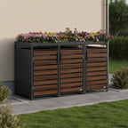 Ensemble de 3 abris à poubelles, anthracite RAL 7016, porte imitation bois, toit végétalisé inclus