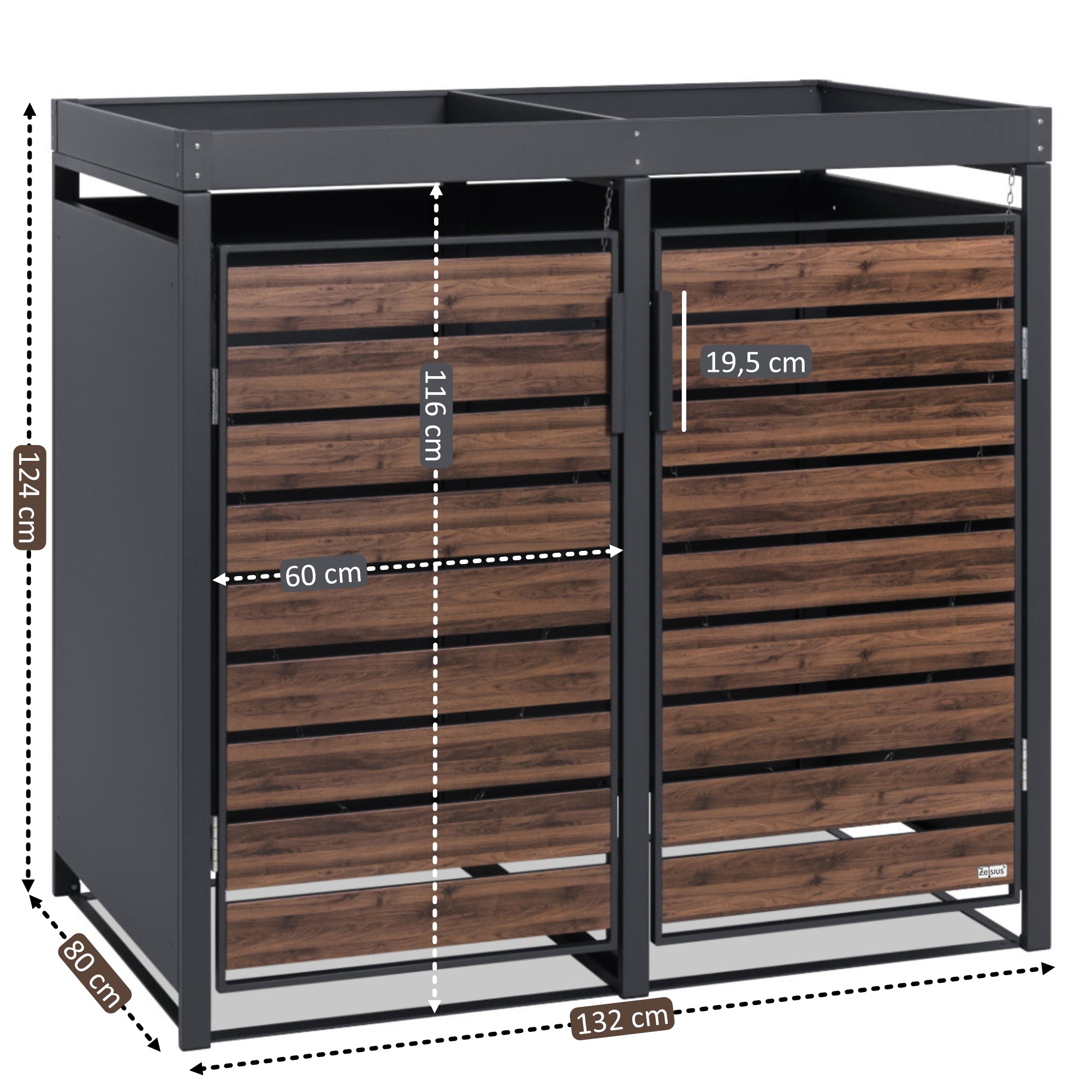 Bin storage unit, set of 2, anthracite RAL 7016, door in wood look, incl. green roof