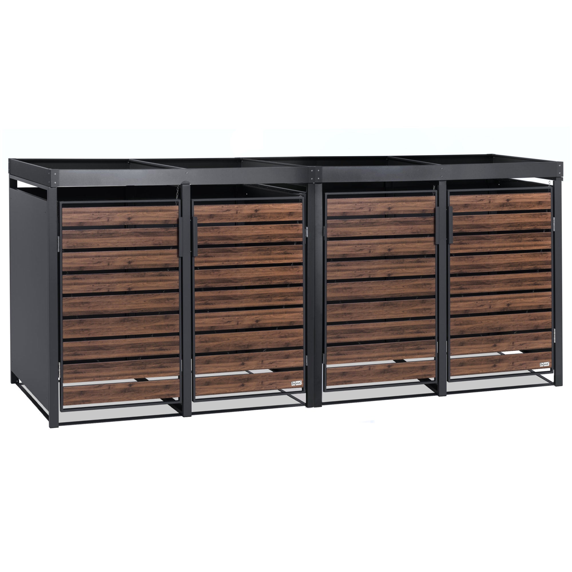 Bin storage unit, set of 4, anthracite RAL 7016, door in wood look, incl. green roof