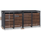 Ensemble de 4 abris à poubelles, anthracite RAL 7016, porte imitation bois, toit végétalisé inclus