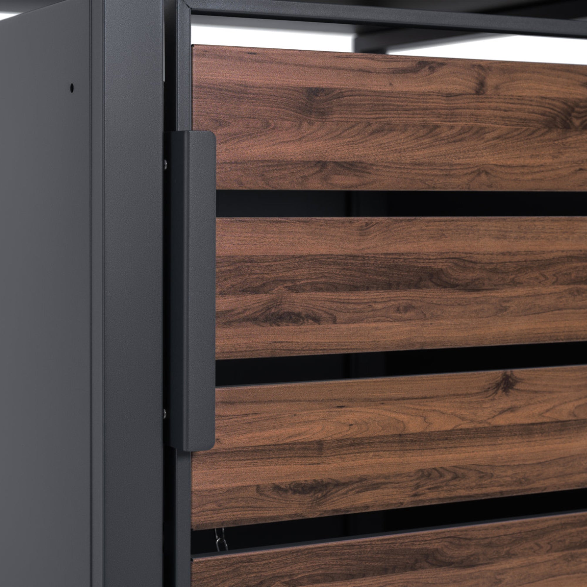 Bin storage box, anthracite RAL 7016, door in wood look, incl. green roof