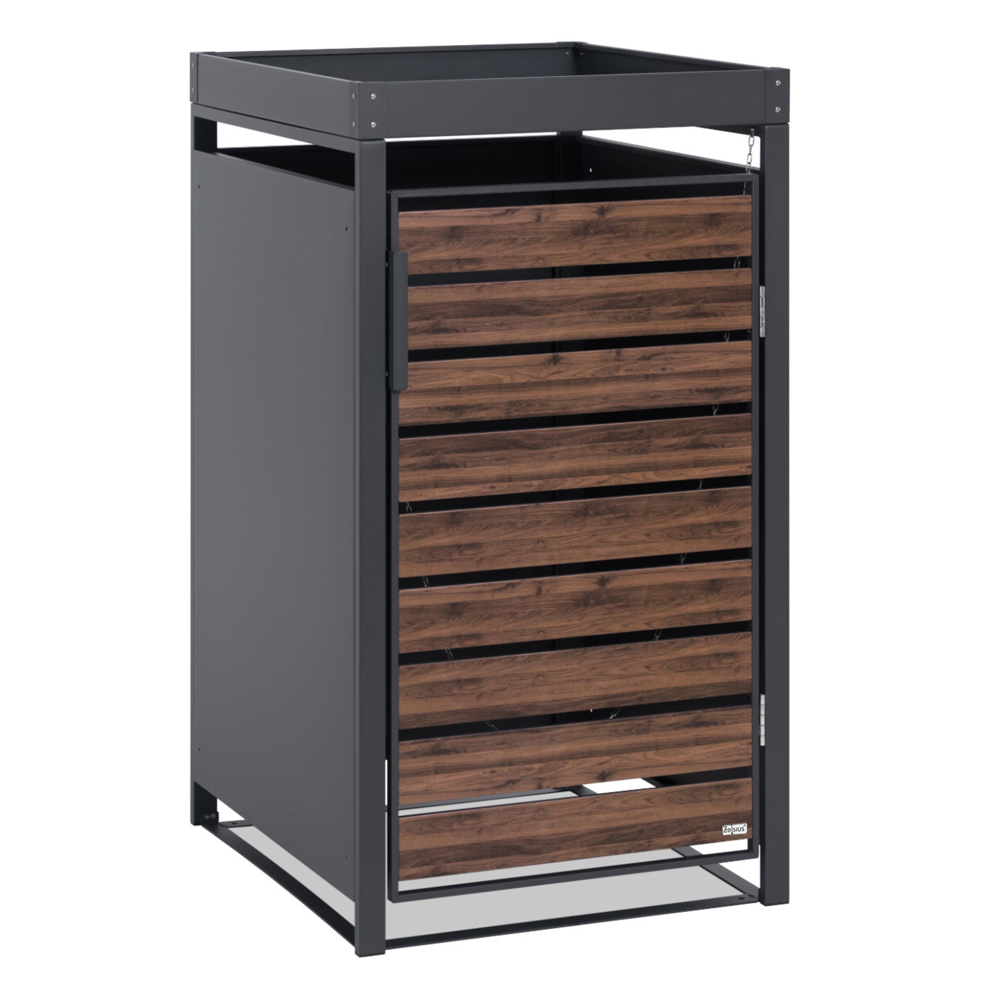 Bin storage box, anthracite RAL 7016, door in wood look, incl. green roof