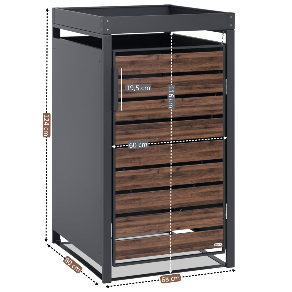 Mülltonnenbox, Anthrazit RAL 7016, Tür in Holzoptik, inkl. Pflanzdach