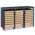 Ensemble de 3 abris à poubelles, anthracite RAL 7016, porte imitation bois, toit végétalisé inclus